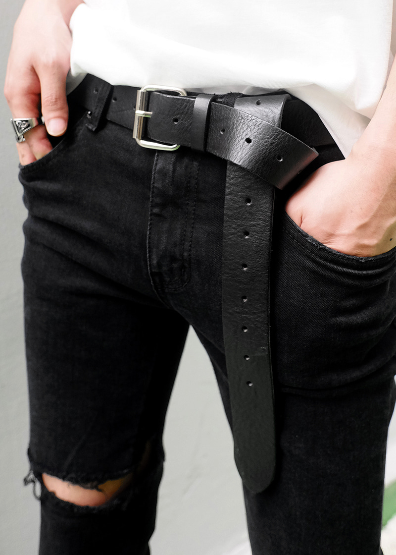 heavy leather long belt(black !)