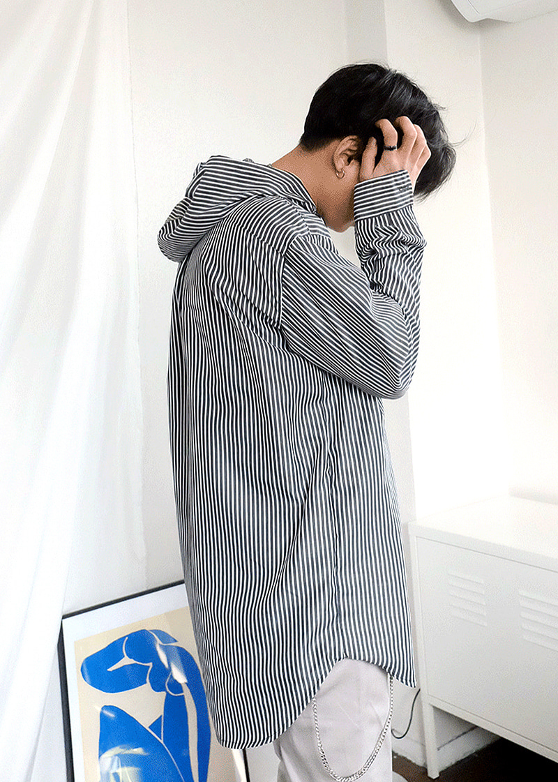 stripe layered hood-shirt(2 color)