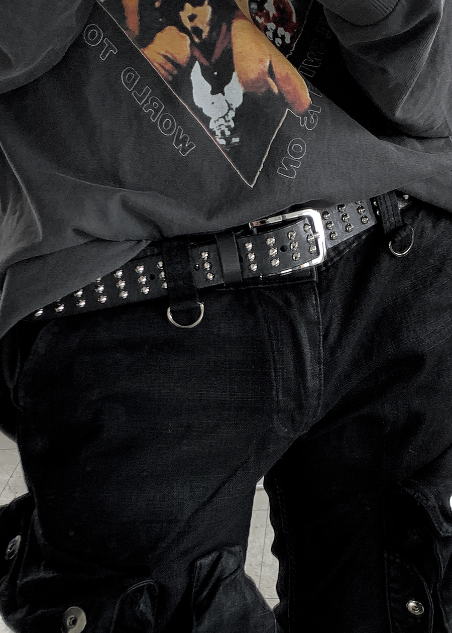 saint stud leather belt(black)