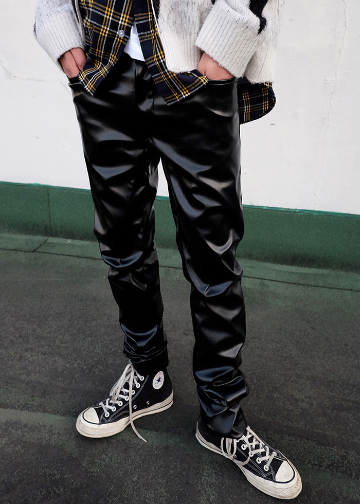span leather black pants